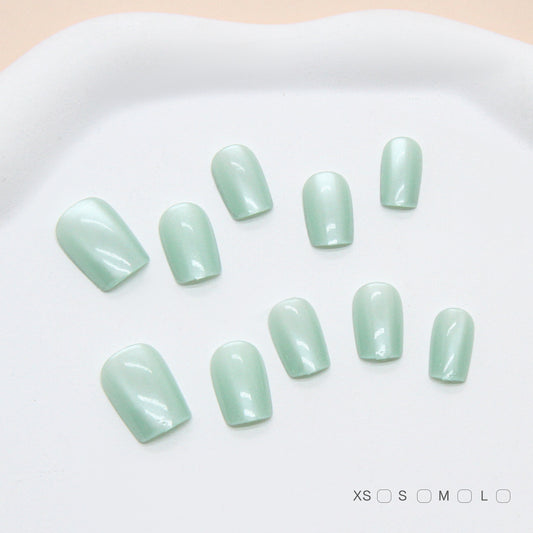 Serene Garden Sleek Short Square Shape Soft Mint Green with High Gloss Finish Press On Nail Set