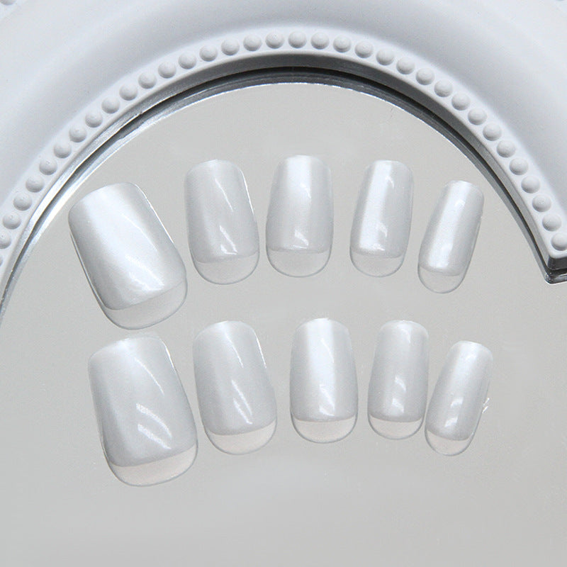 Chic Elegance Short Square White Glossy Press On Nail Set with Stunning High Shine Finish