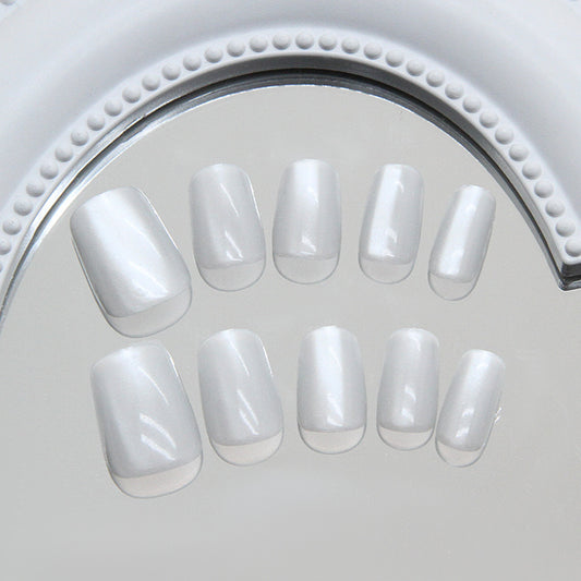 Chic Elegance Short Square White Glossy Press On Nail Set with Stunning High Shine Finish
