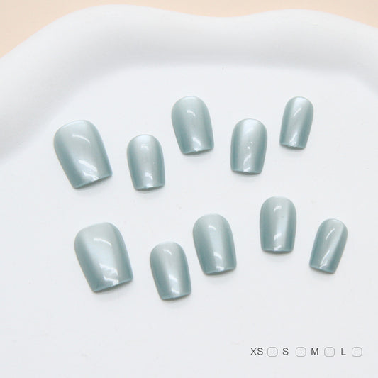 Serene Ocean Vibes Short Square Soft Blue Glossy Nail Set with Stunning Shine