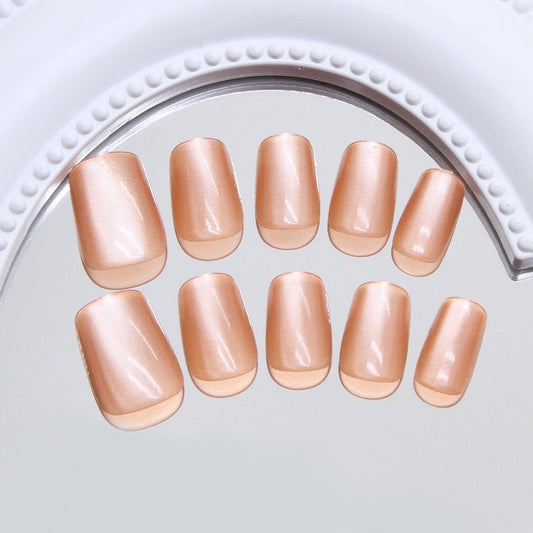 Glamorous Elegance Short Square Beige Press On Nail Set with Shimmer Finish