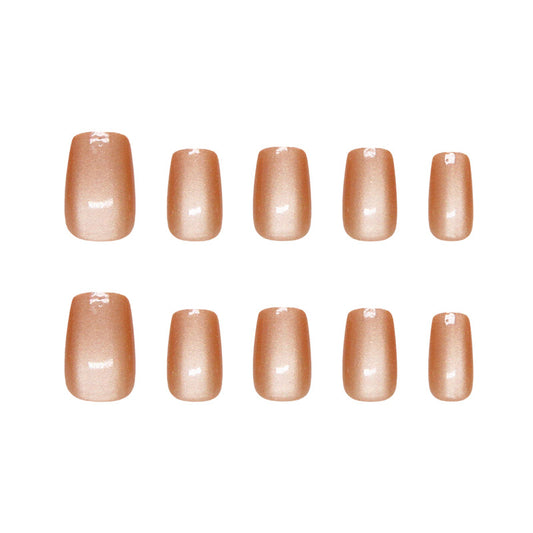 Glamorous Elegance Short Square Peachy Shimmer Press On Nail Set