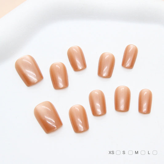 Serenity Enchantment Short Length Square Shape Warm Beige Color Glossy Finish Press On Nail Set