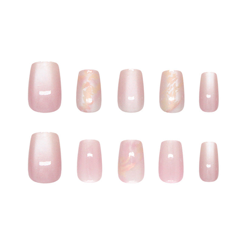 Whimsical Elegance Short Square Soft Pink Color Dreamy Marble Finish Press On Nail Set