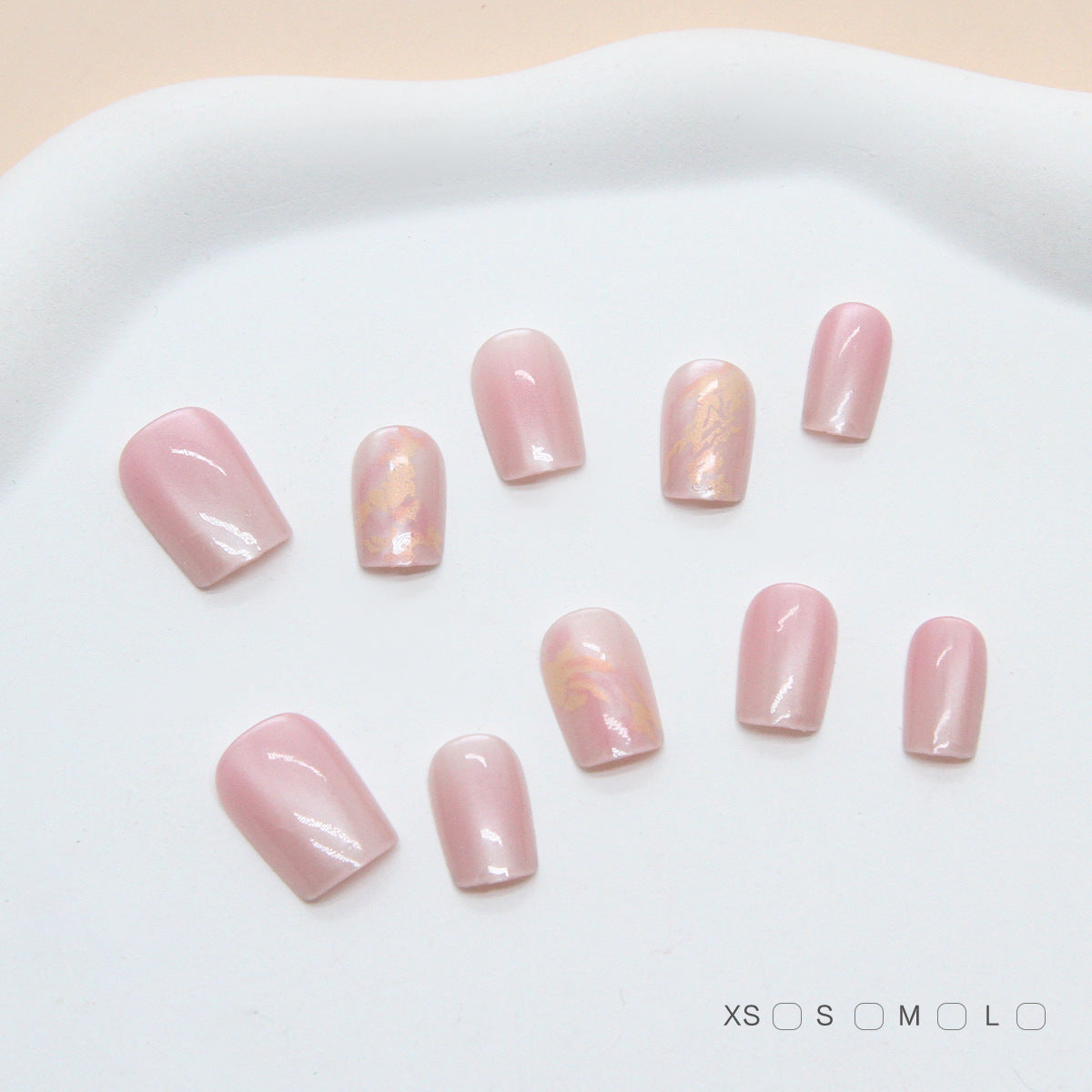 Ethereal Elegance Short Square Blush Pink With Iridescent Swirls Press On Nail Set