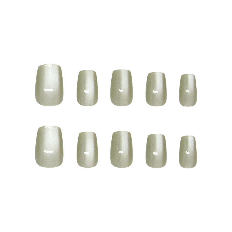 Serene Elegance Short Square Matte Olive Green Press On Nail Set with Unique Half Moon Design Feature