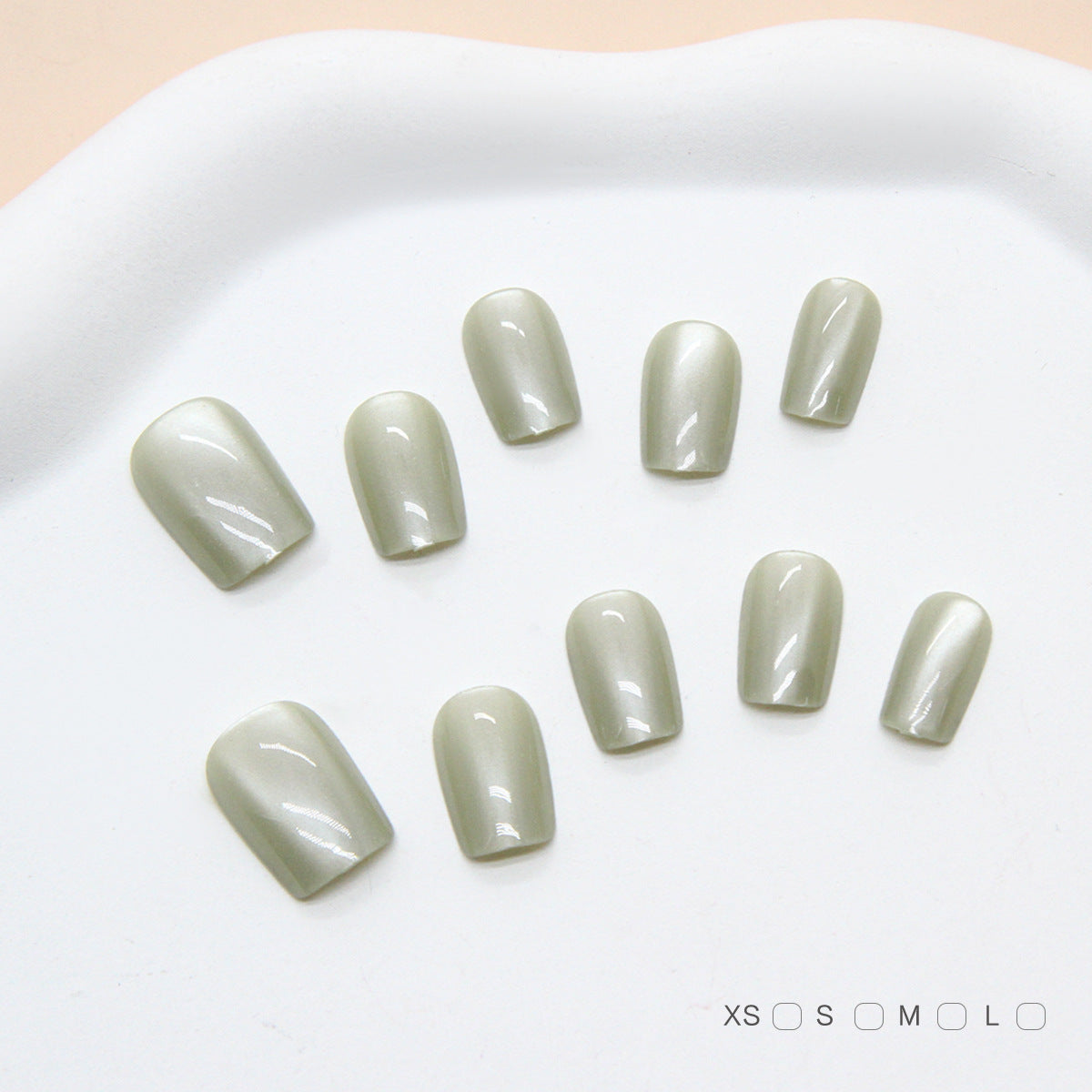 Enchanted Garden Short Square Olive Green Shimmer Press On Nail Set