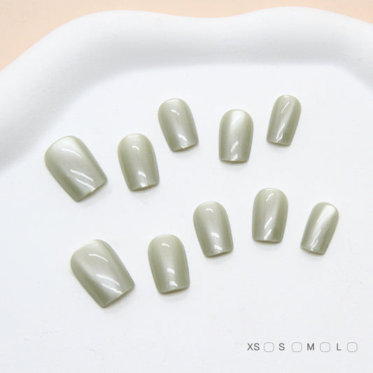 Enchanted Garden Short Square Olive Green Shimmer Press On Nail Set