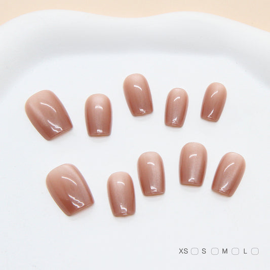 Charming Elegance Short Square Glossy Beige Press On Nail Set with Shimmering Finish