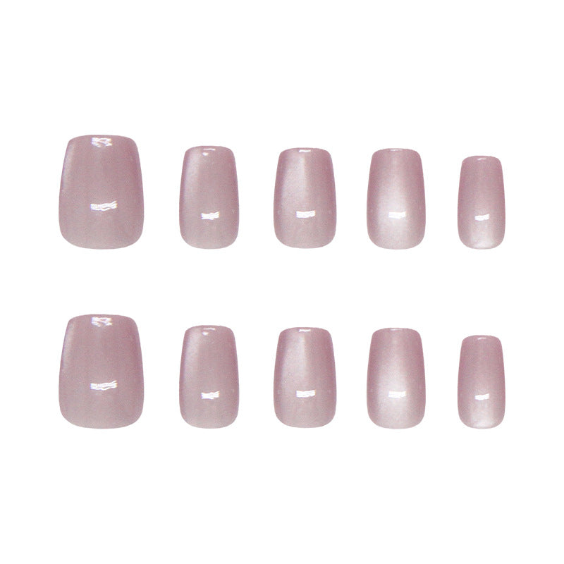 Glamorous Elegance Press On Nail Set Short Square Soft Pink with Shimmering Finish