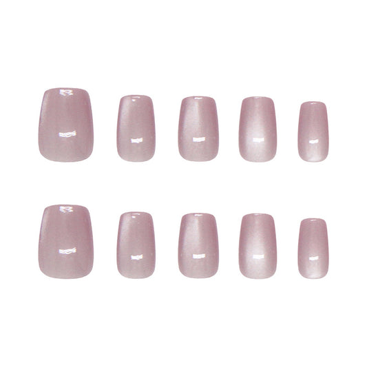 Glamorous Elegance Press On Nail Set Short Square Soft Pink with Shimmering Finish