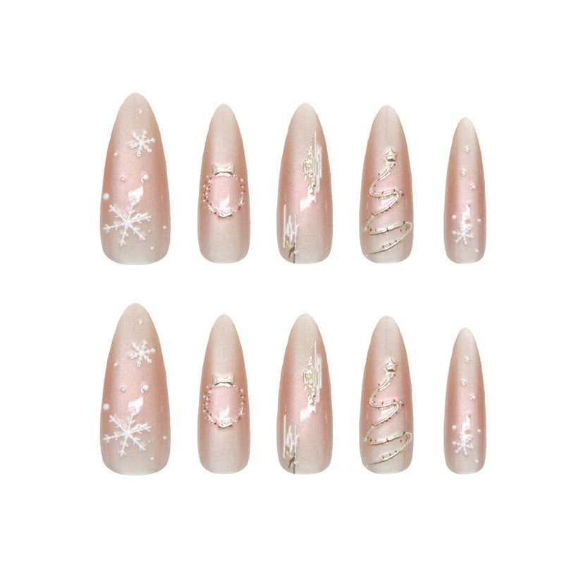 Winter Wonderland Elegant Long Almond Blush Press-On Nails with Festive Glitter Accents