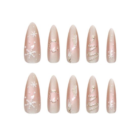 Winter Wonderland Elegant Long Almond Blush Press-On Nails with Festive Glitter Accents