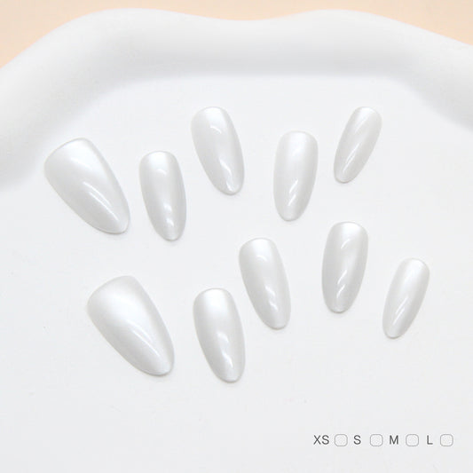 Chic Elegance Medium Almond Glossy White Press On Nail Set with Luxurious Shine