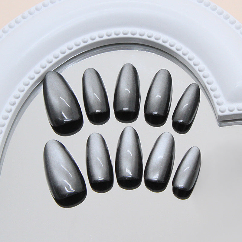 Mystical Elegance Medium Almond Shaped Shimmer Gray Press On Nail Set with Mirror Finish