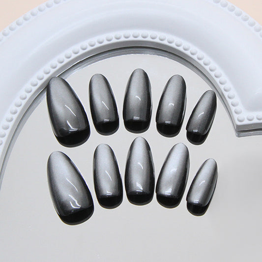 Mystical Elegance Medium Almond Shaped Shimmer Gray Press On Nail Set with Mirror Finish