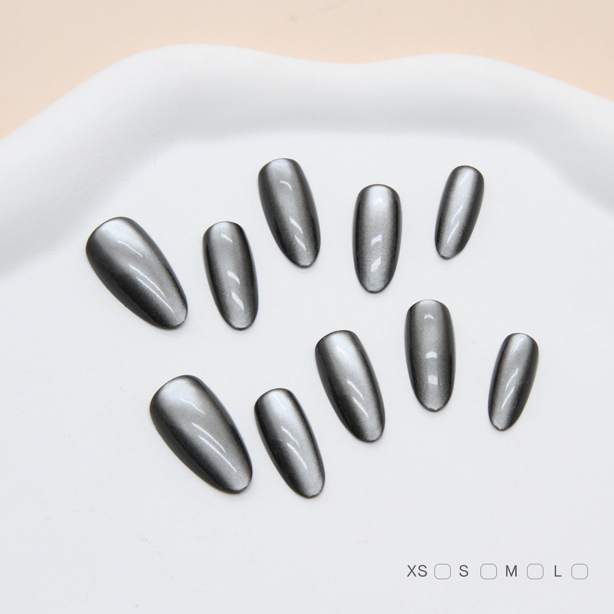 Cosmic Elegance Stunning Medium Almond Shaped Charcoal Press On Nail Set with Iridescent Finish