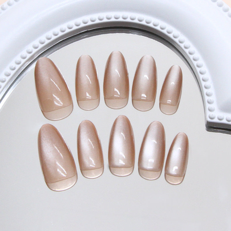 Dreamy Elegance Medium Almond Beige Press On Nail Set with Ombre Finish