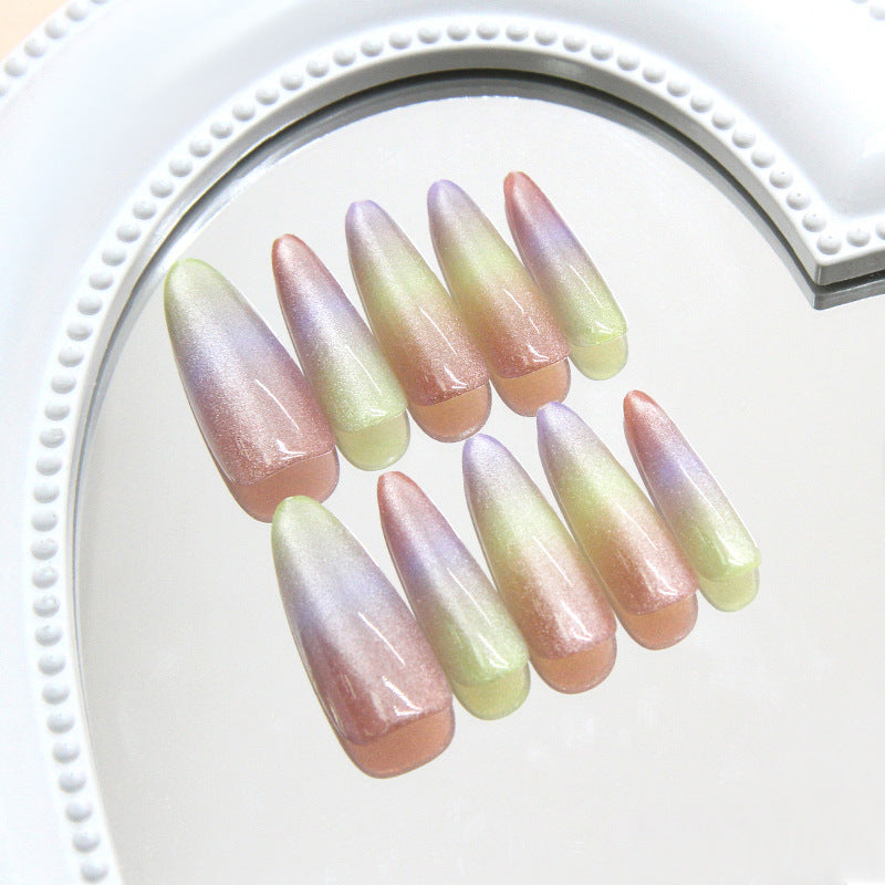 Enchanted Garden Dreamy Gradient Long Almond Press-On Nail Set in Pastel Iridescent Finish