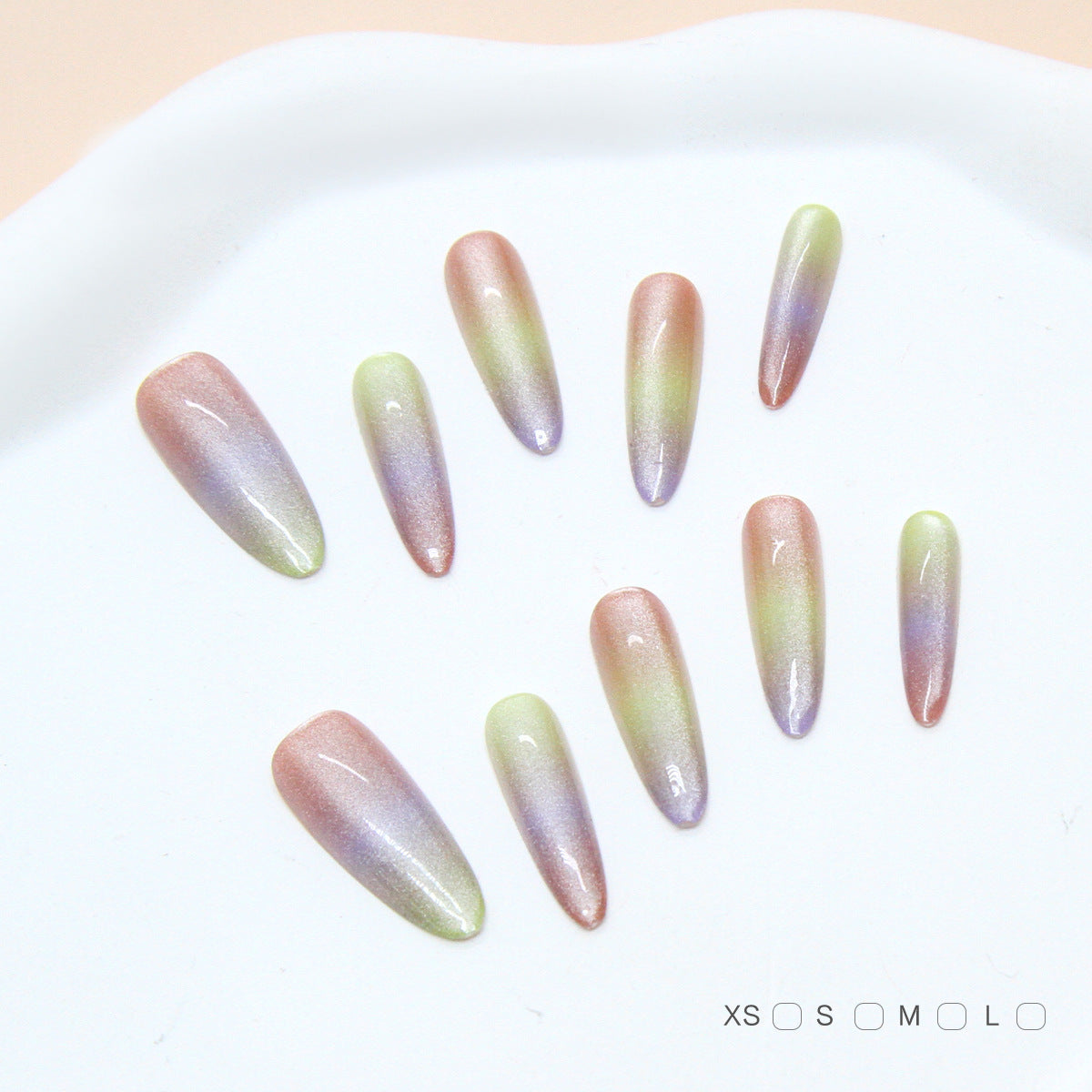 Whimsical Gradient Press On Nail Set Long Almond Shaped Multicolored Iridescent Finish