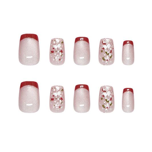 Charming Winter Wonderland Press-On Nail Set Short Coffin Soft Pink Glittery Finish with Festive Twinkle