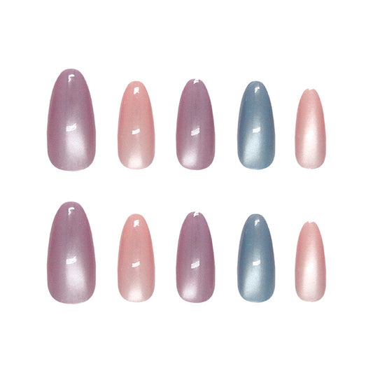 Whimsical Elegance Long Almond Blush and Blue Gradient Press On Nail Set with Shimmering Finish