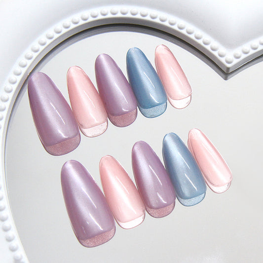 Whimsical Dreamland Long Almond Gradient Lavender Blue Press-On Nail Set with Iridescent Shine