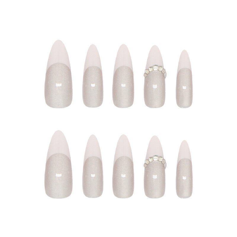 Glistening Dream Charcoal Long Almond Press On Nail Set with Dazzling Rhinestone Accent