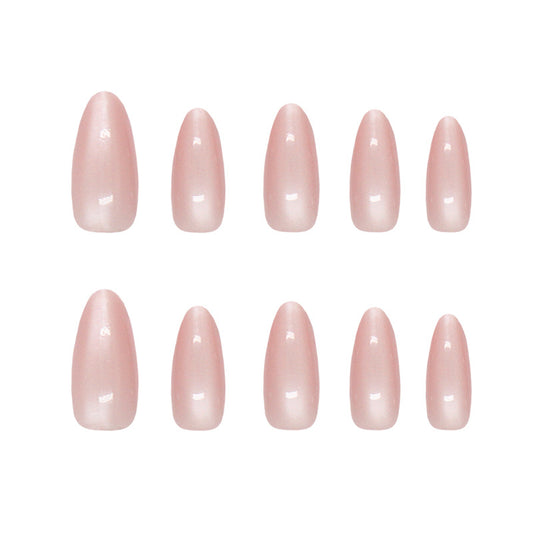 Enchanted Elegance Long Almond Beige Ombre Press On Nail Set with Smooth Finish