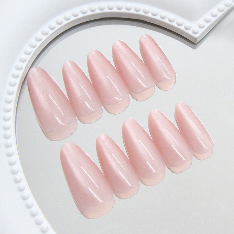 Dreamy Elegance Extra Long Almond Shaped Soft Pink Glossy Finish Press On Nail Set