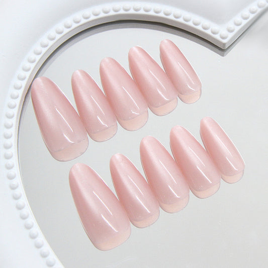 Dreamy Elegance Extra Long Almond Shaped Soft Pink Glossy Finish Press On Nail Set