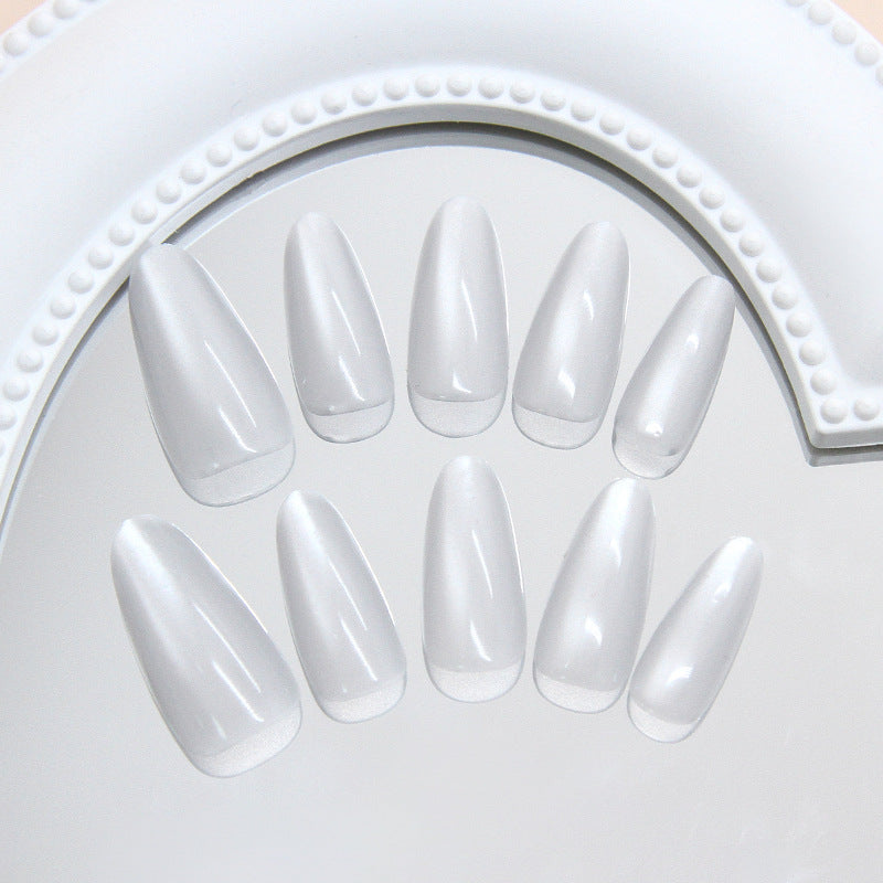 Elegant Winter Wonderland Long Almond Shape White Press On Nail Set with Glossy Finish