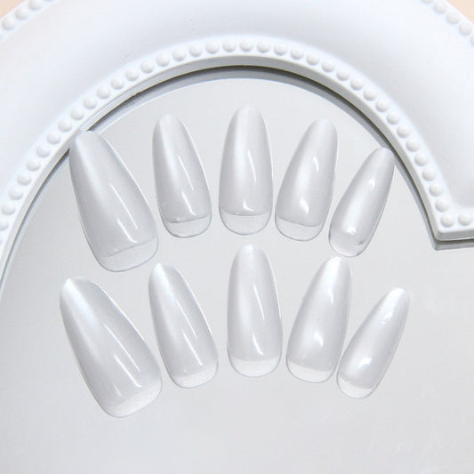 Elegant Winter Wonderland Long Almond Shape White Press On Nail Set with Glossy Finish