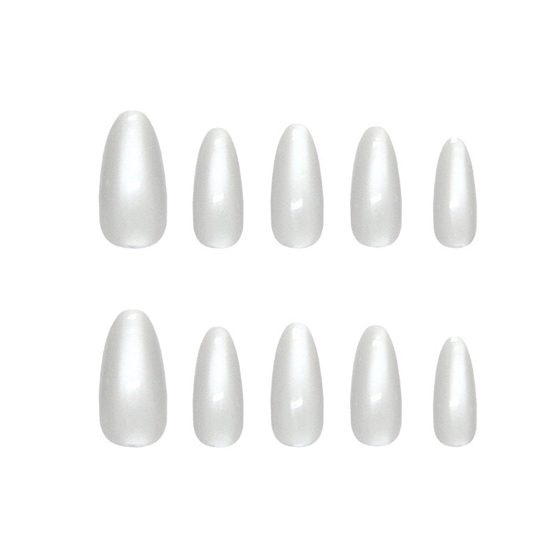 Chic Elegance Graceful Long Almond White Gel Nail Set with Stunning Shine
