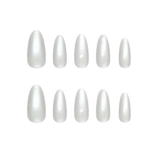 Chic Elegance Graceful Long Almond White Gel Nail Set with Stunning Shine