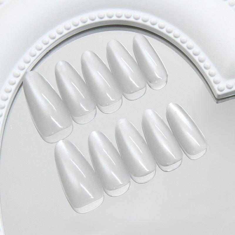 Elegant Serenity Long Almond Shaped Glossy White Press On Nail Set with Smooth Finish