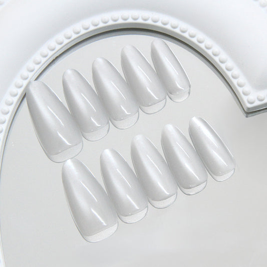 Elegant Serenity Long Almond Shaped Glossy White Press On Nail Set with Smooth Finish