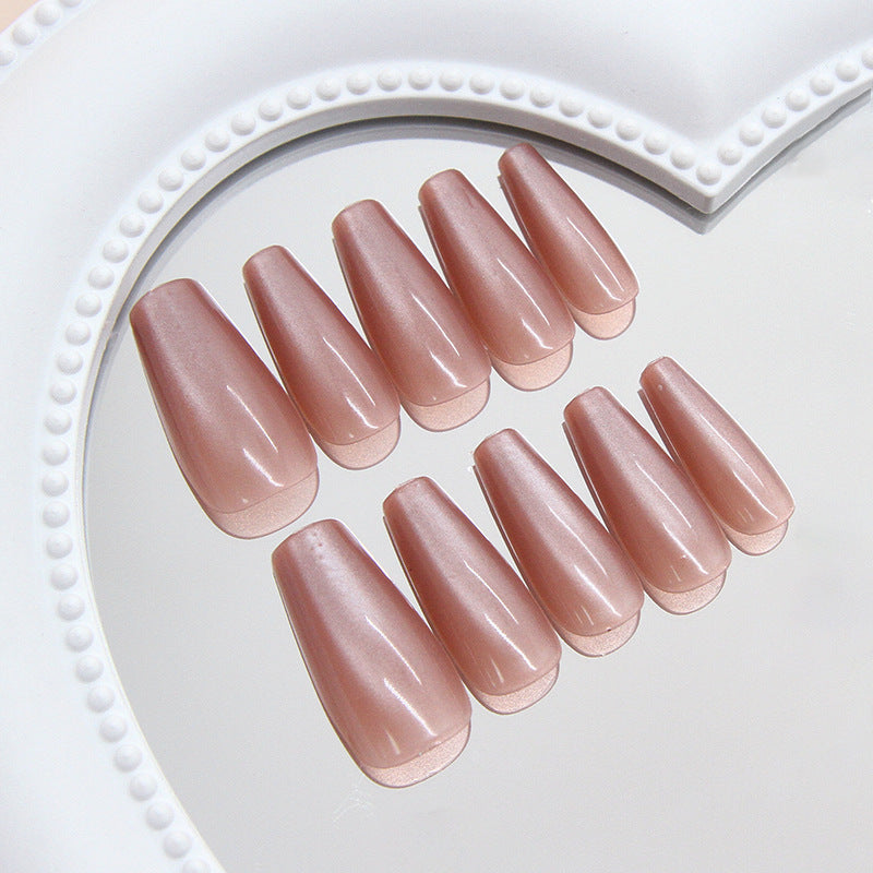 Glamorous Elegance Long Coffin Pink Press On Nail Set with Iridescent Finish