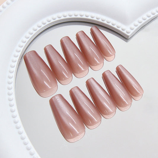 Glamorous Elegance Long Coffin Pink Press On Nail Set with Iridescent Finish