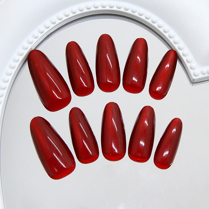 Glamorous Elegance Long Almond Shaped Glossy Red Press On Nail Set with Stunning Shine