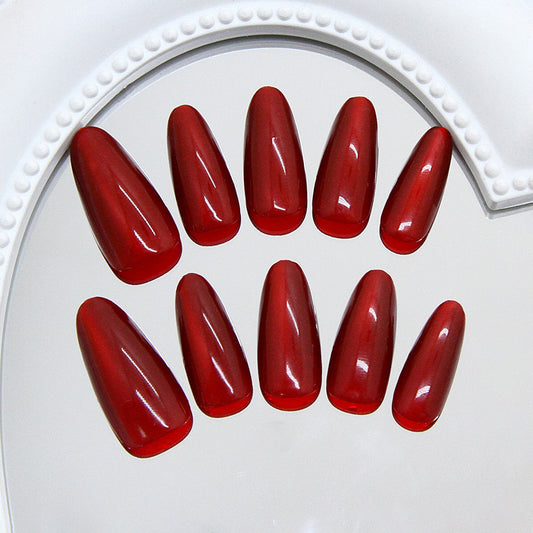 Glamorous Elegance Long Almond Shaped Glossy Red Press On Nail Set with Stunning Shine