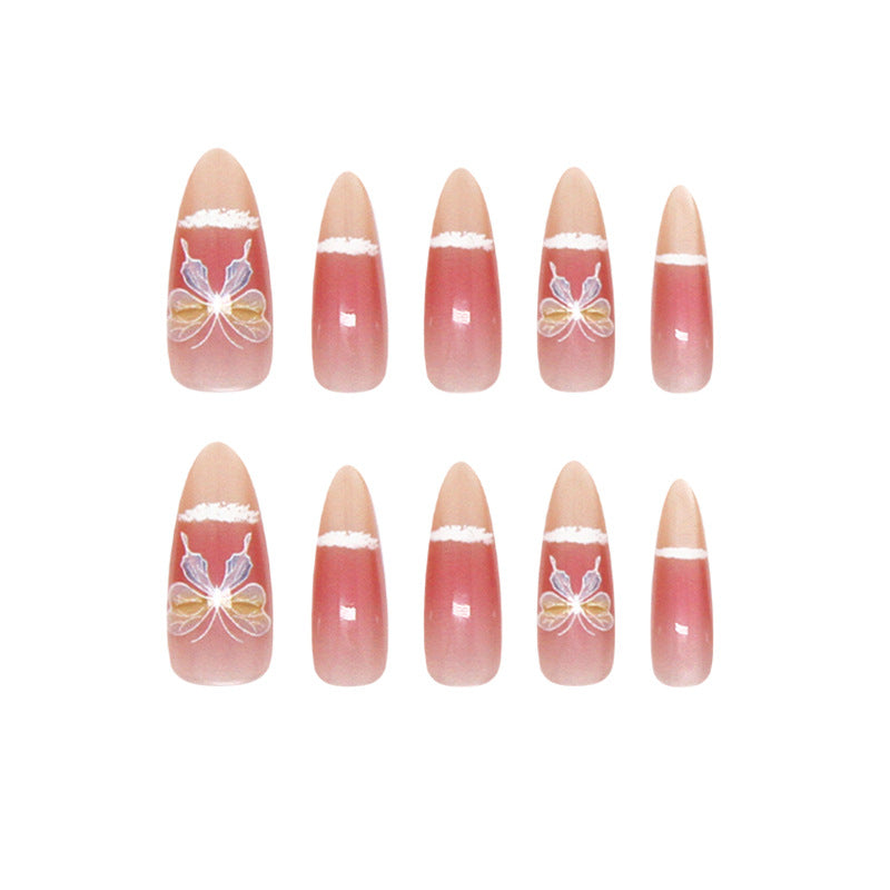 Butterfly Dream Press On Nail Set Long Almond Blush Pink Floral Design