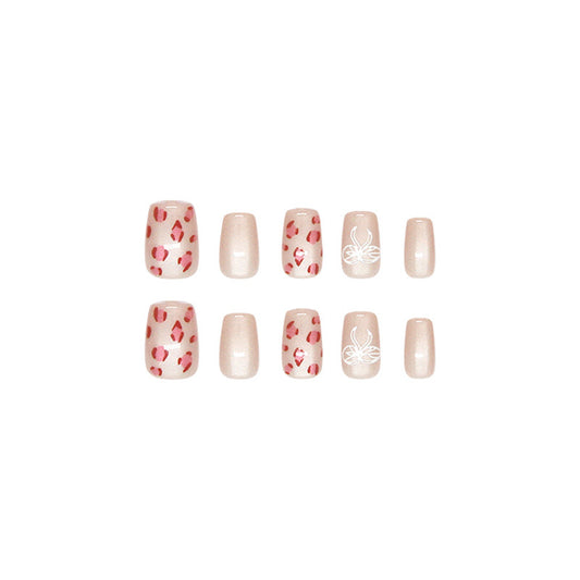 Bohemian Chic Short Square Beige with Rose Petals and Delicate Floral Accent Press On Nail Set