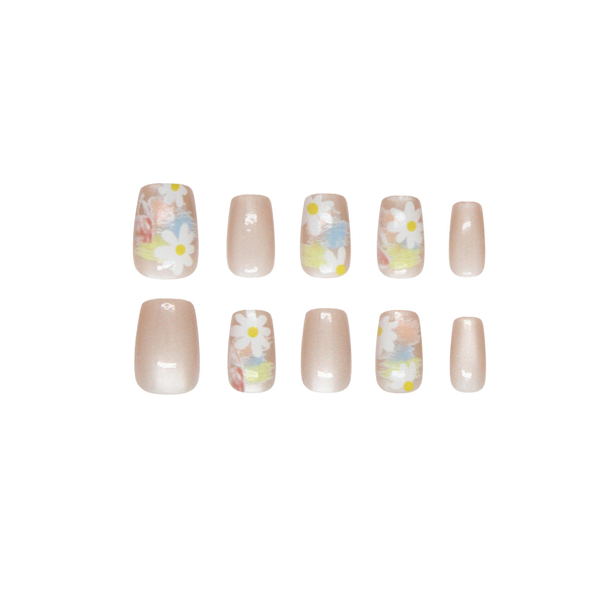 Spring Blossom Elegance Short Square Soft Pink with Floral Design Press On Nail Set