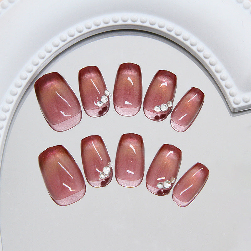Elegance in Bloom Short Wide Square Light Pink with Sparkling Rhinestones Press On Nail Set