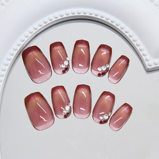 Elegance in Bloom Short Wide Square Light Pink with Sparkling Rhinestones Press On Nail Set