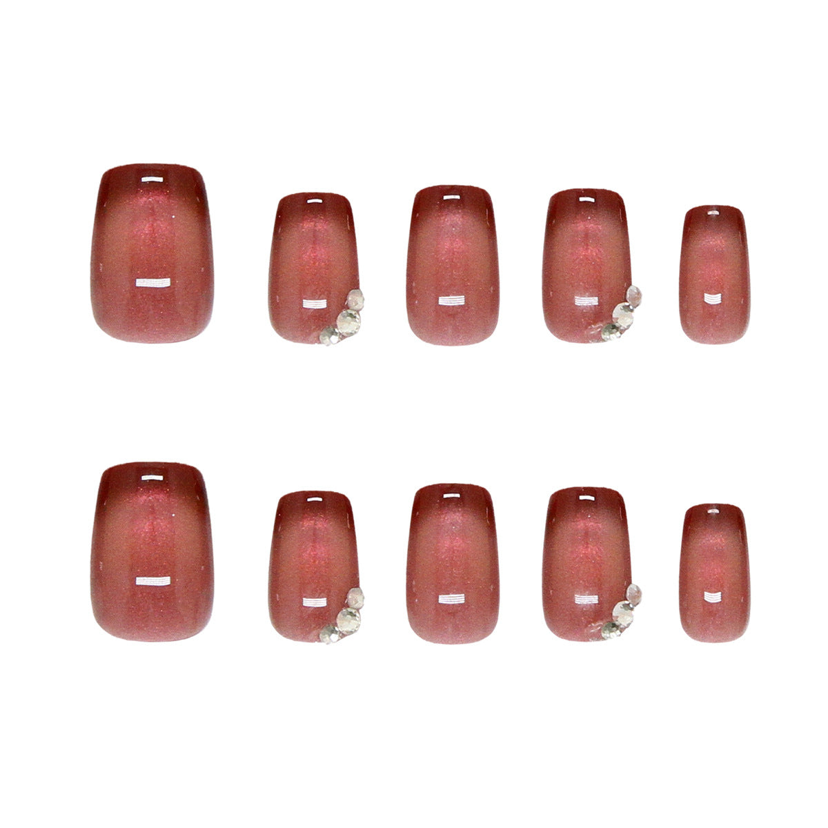 Glamorous Autumn Elegance Short Square Press On Nails in Rich Burgundy with Sparkling Accent gems