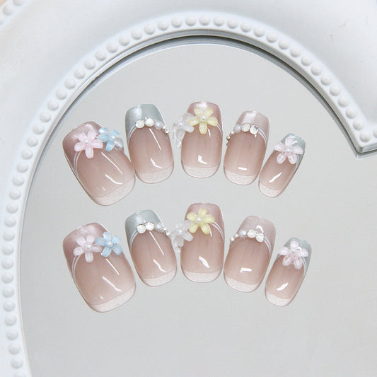 Floral Elegance Medium Square Soft Pink with Delicate Flower Accents