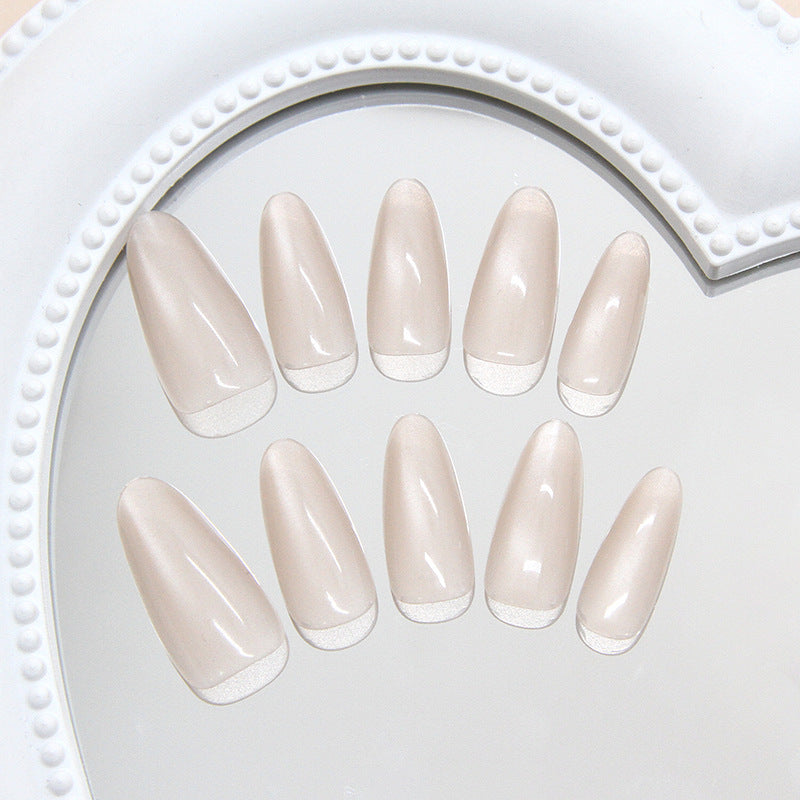 Elegant Enchantment Long Almond Beige Press On Nail Set with Glossy Finish