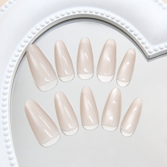 Elegant Enchantment Long Almond Beige Press On Nail Set with Glossy Finish